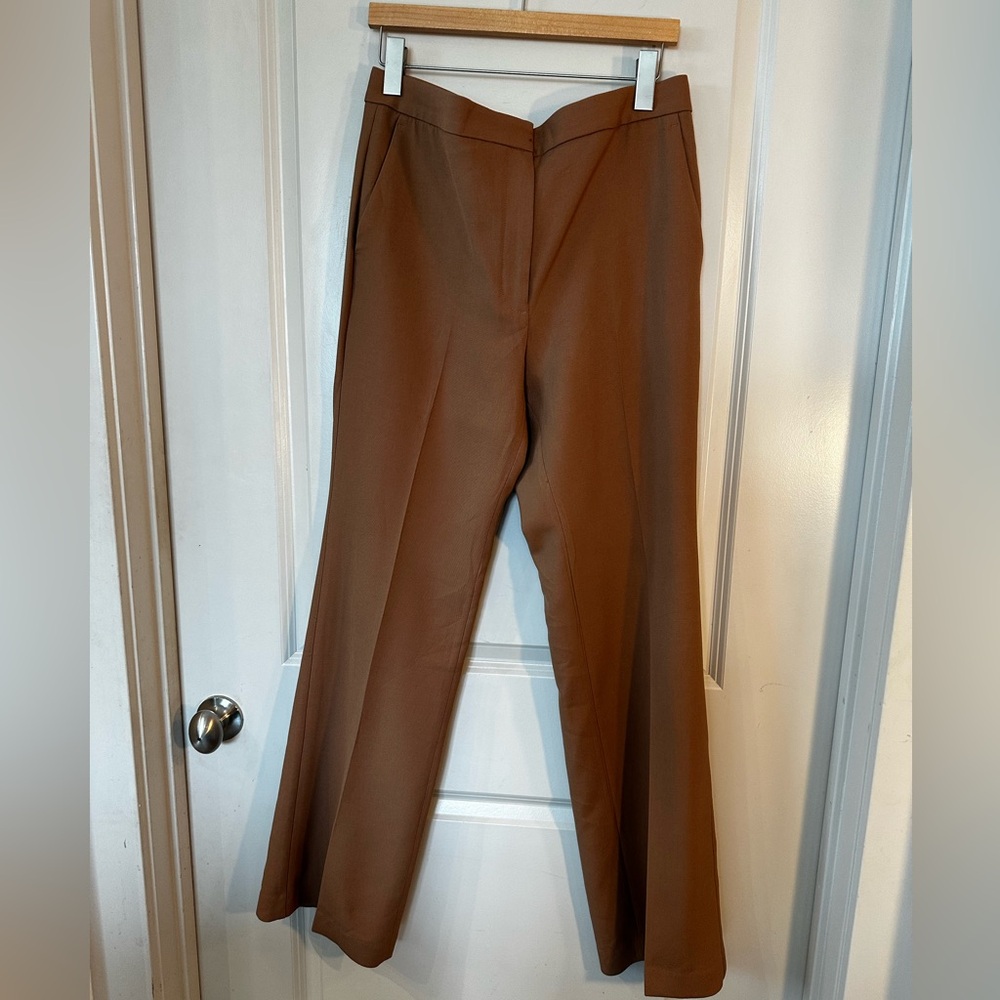 Ann Taylor Deep Tan Flat Front Straight/Wide Leg Trouser Pants, Size 10